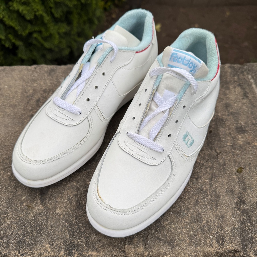 FootJoy Soft-Joys II Golf Shoes Womens‎ White Blue Vintage Leather Cleats NOS